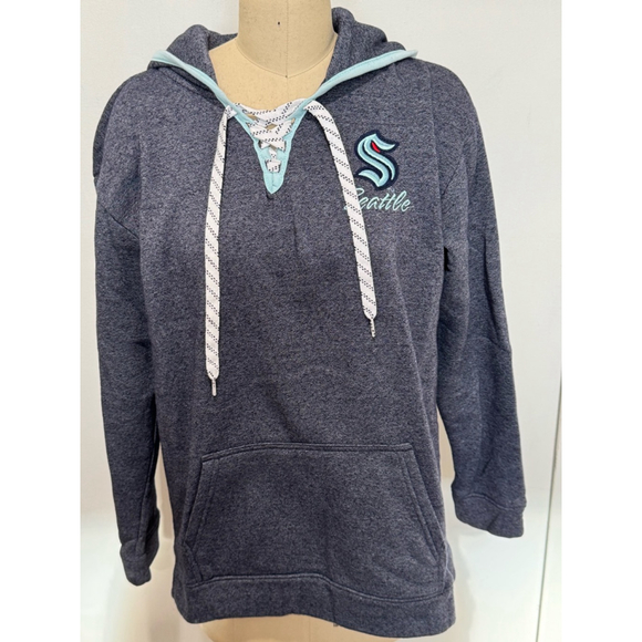 NHL Sweaters - Women's NHL Seattle Kraken lace up Hoodie pockets Size M Gray